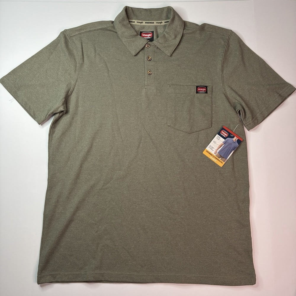 Wrangler Workwear Performance Flex Polo Shirt Men's Size M (38-40) Green Pocket
